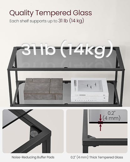 VASAGLE Bookcase, 6-Tier Bookshelf, Slim Shelving Unit for Bedroom, Bathroom, Home Office, Tempered Glass, Steel Frame, Ink Black and Slate Gray ULGT503G01