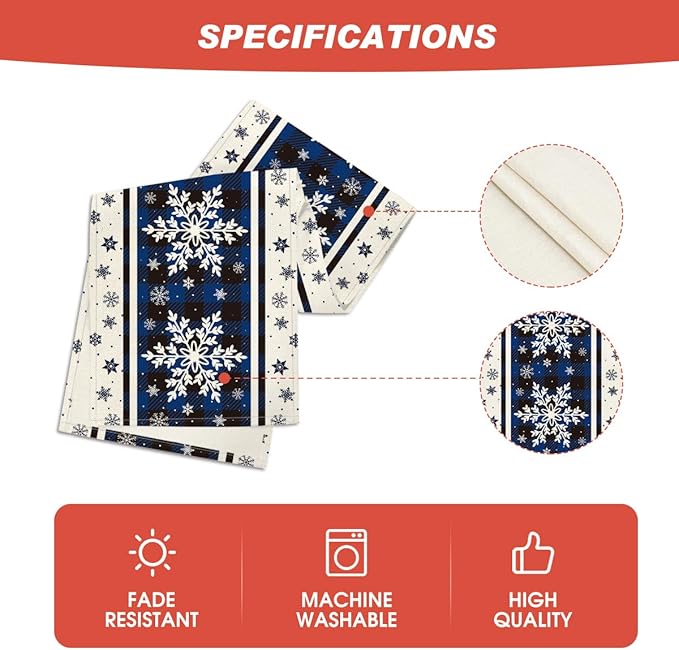 Artoid Mode Buffalo Plaid Snowflakes Blue Christmas Table Runner, Seasonal Winter Kitchen Dining Table Decoration for Home Party Decor 13x48 Inch