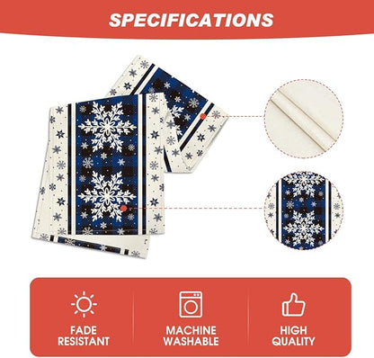 Artoid Mode Buffalo Plaid Snowflakes Blue Christmas Table Runner, Seasonal Winter Kitchen Dining Table Decoration for Home Party Decor 13x60 Inch