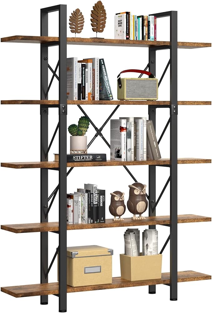YITAHOME 5 Tier Bookshelf, 70.9" Tall Industrial Bookcase, Wide Open Display Storage Book Shelf for Living Room/Bedroom/Home/Office, Rustic Brown