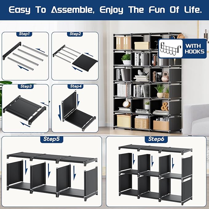 Mavivegue Book Shelf, 18 Cube Storage Organizer, DIY Bookcase, Metal Cube Bookshelf, Cubbies Closet Storage Organizer Shelves for Bedroom,Living Room,Home,Office