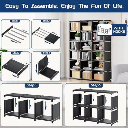 Mavivegue Book Shelf, 18 Cube Storage Organizer, DIY Bookcase, Metal Cube Bookshelf, Cubbies Closet Storage Organizer Shelves for Bedroom,Living Room,Home,Office