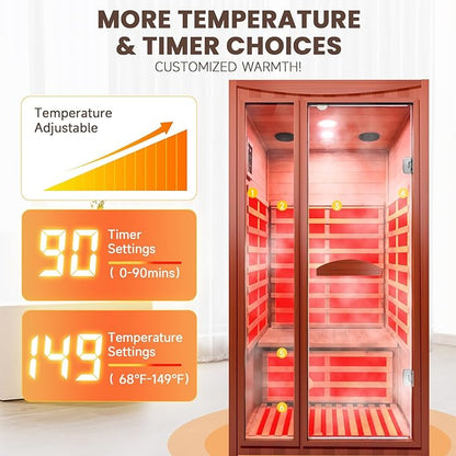 Far Infrared Sauna Home Sauna Spa Room for 1-2 Person Low-EMF Canadian Hemlock Wood 1550W Indoor Saunas with 7 Color Light 39.3 * 35.4 * 74.8Inch