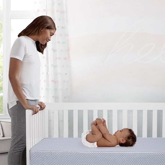 Delta Children Brooks 6-in-1 Convertible Crib, Bianca White + Simmons Kids Quiet Nights Breathable Crib Mattress with Removable/Machine Washable Cover (Bundle)