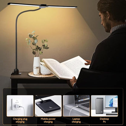 Desk Lamp,20W Ultra Bright Auto Dimming Desk Light Stepless Dimming and Tempering LED Desk Lamp,Dual Screen Computer Monitor Gooseneck Smart Light,5 adjustable lighting modes for Office Home