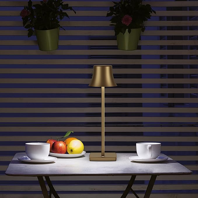 Cordless Table Lamp, Rechargeable Battery 5000mAh Metal USB LED Portable Powered Desk Lamp, 3 Levels for Restaurants Bedroom Outdoor (Antiqued gold)