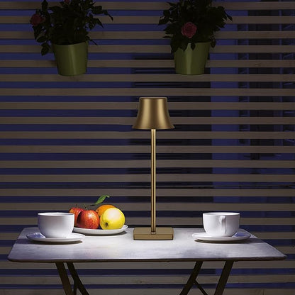 Cordless Table Lamp, Rechargeable Battery 5000mAh Metal USB LED Portable Powered Desk Lamp, 3 Levels for Restaurants Bedroom Outdoor (Antiqued gold)