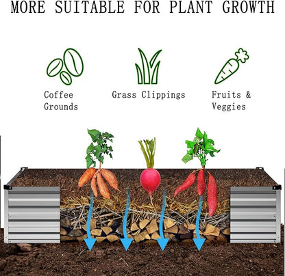 8×2×1FT(2PCS) Galvanized Raised Garden Bed Kit, Metal Planter Boxes，Large Outdoor Planters Garden for Planting Vegetables,Flowers,Herbs -Silver