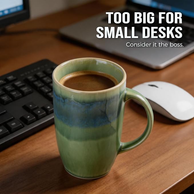 22oz Oversized Heavyweight Ceramic Coffee Mug, Large (Green) | 22oz Extra Large, Oversized Heavyweight Ceramic, Reactive Glaze, Microwave & Dishwasher Safe, Prop 65 Compliant, Gift Box