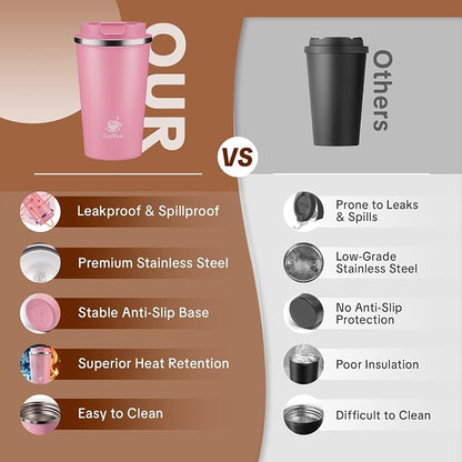 17oz Travel Coffee Mug ,Leakproof Vacuum Coffee Cup Insulated Tumbler | 304 Stainless Steel, Double-Wall Vacuum Insulated, Leakproof, Fits Hot & Cold Drinks Car Cup Holders, Travel, Office