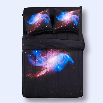 SLEEP ZONE Kids Bedding Comforter Set Full/Queen Size - Super Soft & Cute Printed 3-Piece Comforter Set All Seasons for Boys, Girls, Fade Resistant, Machine Washable, Purple Galaxy