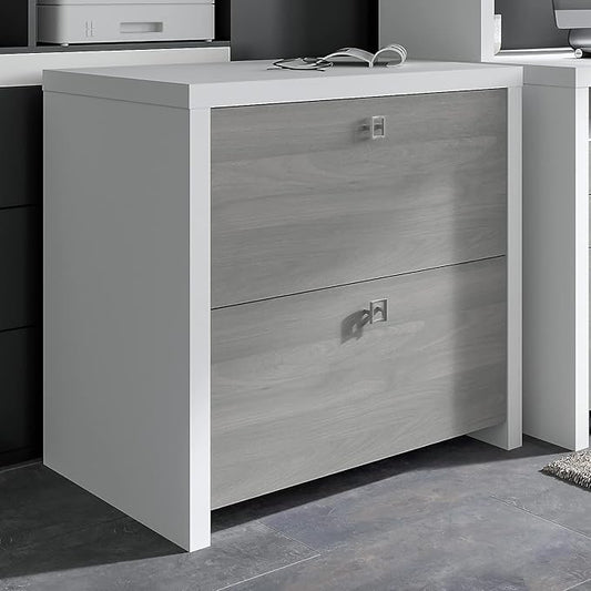 Office by kathy ireland Echo 2-Drawer Lateral File Cabinet, Letter/Legal, Pure White/Modern Gray, 32-inch (KI60502-03)
