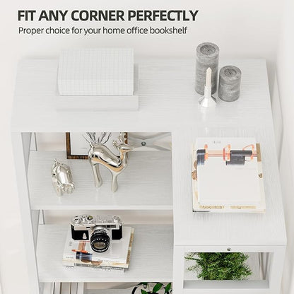 NUMENN 5 Tier Corner Bookshelf, Modern Corner Bookcase, Large Open Shelf Bookcase, Tall Bookshelves Storage Display Rack for Bedroom, Living Room and Home Office, White
