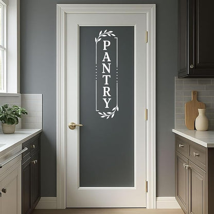 Pantry Door Lettering Vinyl Decal: White 7 x 26 Inch Vertical Design | Tall PANTRY Lettering Adds A Distinct Farmhouse Accent To Smooth Dark-Colored Doors