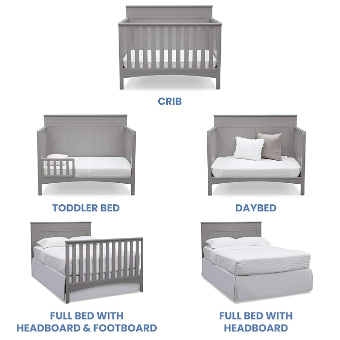 Delta Children Fancy 4-in-1 Convertible Crib and 6 Drawer Dresser Bundle, Grey