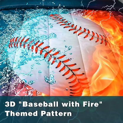 Andency Baseball Comforter Full (79x90 Inch), 3 Pieces(1 Baseball Comforter, 2 Pillowcases) 3D Microfiber Sport Baseball Comforter Set for Boy Kids Teens
