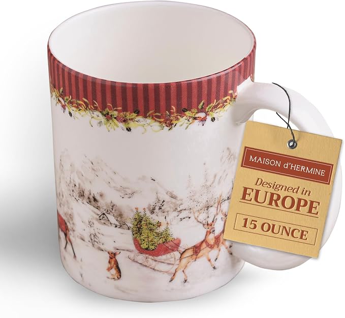 Maison d' Hermine Coffee Mug with Handles Tea Cups (12 Ounce, Pack of 1) | Fine Bone China Coffee Mugs for Hot Beverages Cappuccino Latte Home Hotel Spring Summer -Christmas Tradition - Landscape