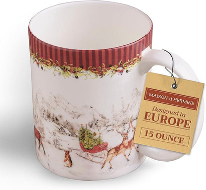 Maison d' Hermine Coffee Mug with Handles Tea Cups (12 Ounce, Pack of 1) | Fine Bone China Coffee Mugs for Hot Beverages Cappuccino Latte Home Hotel Spring Summer -Christmas Tradition - Landscape