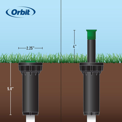 Orbit 80312 4-inch Professional Pressure-Regulating Pop-Up Spray Head Sprinkler with 15-Foot Brass Nozzle, Full Spray