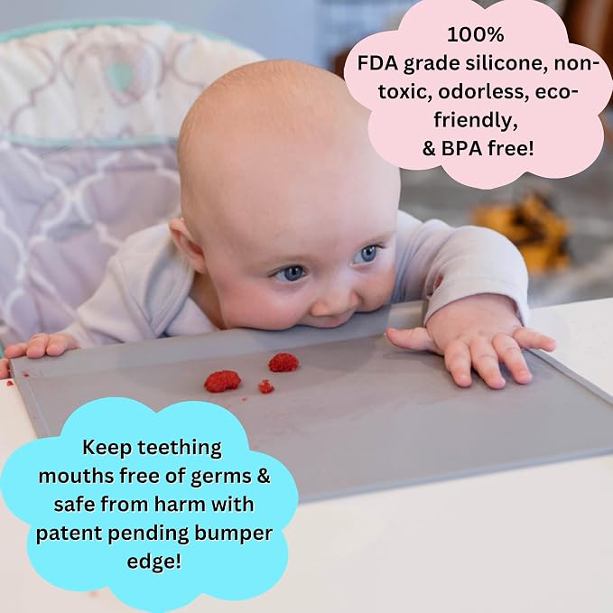 Silicone Placemat with Table Edge Bumper for Baby Toddler Suction Cup Safety Mat (Sage Green)