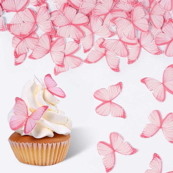 Pink Butterfly Decorations, 60 Pcs Edible Butterflies, edible wafer paper butterflies, pink butterfly for cupcake toppers, cake, ice cream topper