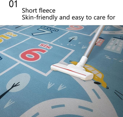 Kids Rug Play Mat, Car Rug, Hopscotch Rug, Hopscotch Mat for Kids, Can Be Used to Play with Cars Kids Carpet Play Mat,(Blue,160×230cm/63×91IN)
