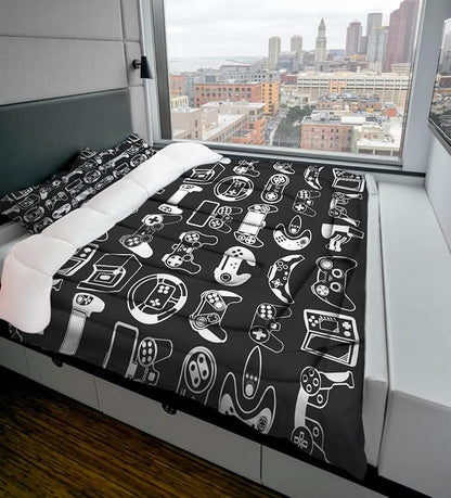 Sunnycitron Gamer Comforter Set for Boys Gaming Bed Comforter Sets Gamer Bedding Sets Boys Gaming Comforter Sets Full Size Bed Set Teen Boy Room Decor,1 Comforter 2 Pillowcases