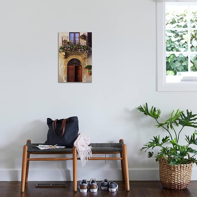 ART.COM Stretched Canvas Print Balcony Flowers and Doorway in Pienza Tuscany Italy by Julian Castle, 16" x 24"