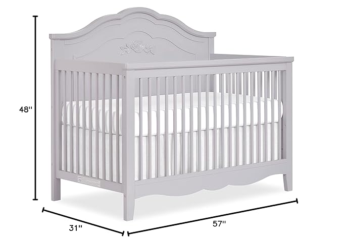 SweetPea Baby Rose 4-in-1 Convertible Crib in Silver Shimmer, Baby Crib with Spindles, Greenguard Gold Certified, Easy Assembly, Sustainable New Zealand Pinewood