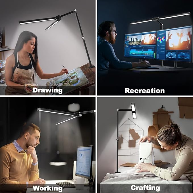 Hapfish LED Desk Lamp for Home Office, 24W Brightest 31Inch Monitor Light Bar, 5 Color Modes and Dimmable, Eye Protection Modern Clamp Table Lamps for Study Monitor Office