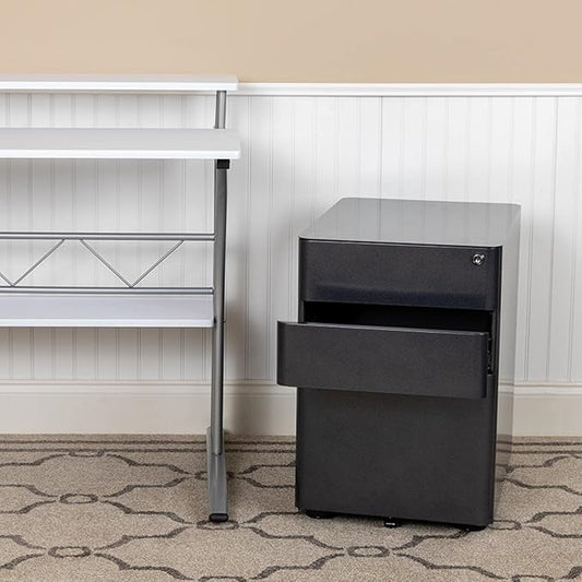 Flash Furniture Warner Modern 3-Drawer Mobile Locking Filing Cabinet with Anti-Tilt Mechanism and Hanging Drawer for Legal & Letter Files, Black