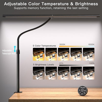 Desk Lamp for Home Office, Desk Light with Remote Control, Monitor Light with Telescopic Rod, Gesture Sensing Office Lamp, Architect Desk Lamp, Adjustable Brightness & Color Temperature, 24W