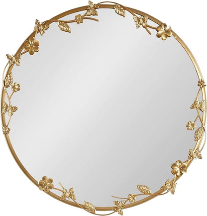 Kate and Laurel Rosella Modern Ornate Round Wall Mirror, 26 Inch Diameter, Gold, Circle Mirror with Floral Detailing for Use as Bathroom Mirror for Over Sink or Cute Nursery Mirror Decor