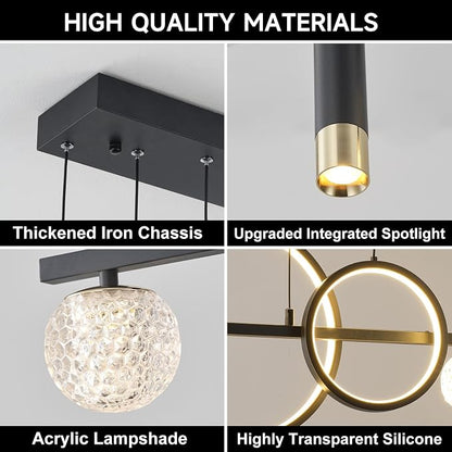 ORANOOR Modern LED Pendant Lights, Dimmable 47inch Linear LED Chandelier | Upgraded Black & Gold Dining Room Hanging Light Fixtures Kitchen Island Globe Pendant Lighting for Dining Table (4200lm)