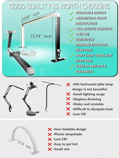 LED Desk Lamp 36W, 4000-6000K Dimmable Table Lamp, 3 Lighting Modes, Square Desk Light for Study, Model Building, Painting, crafting-Black