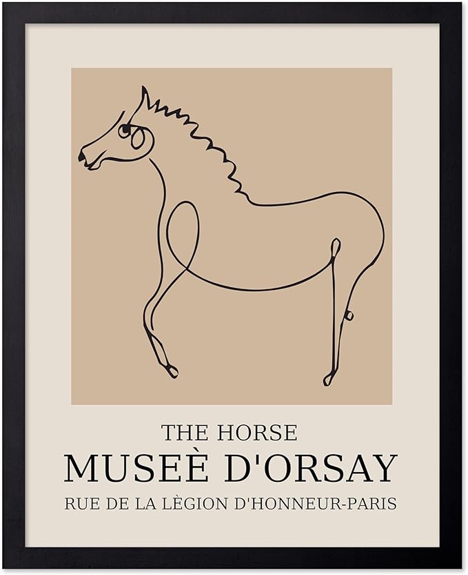 Poster Master Vintage Poster - Retro Minimalist Print - Gift for Artist, Friend - Horse, Line Drawing, Sketch, Abstract - Wall Decor for Living Room, Bedroom, 16x20 Black Framed