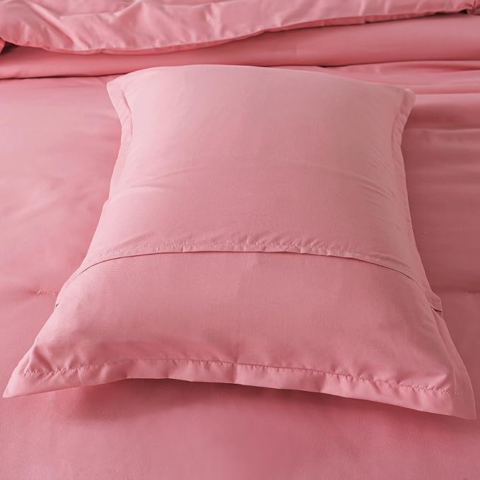 Pink Comforter Set Twin Size, Solid Blush Women Girls Pink Down Alternative Boho Bedding Comforter Set, Breathable Fluffy Microfiber Comforter (68"x90") for All Seasons with Pillowcase