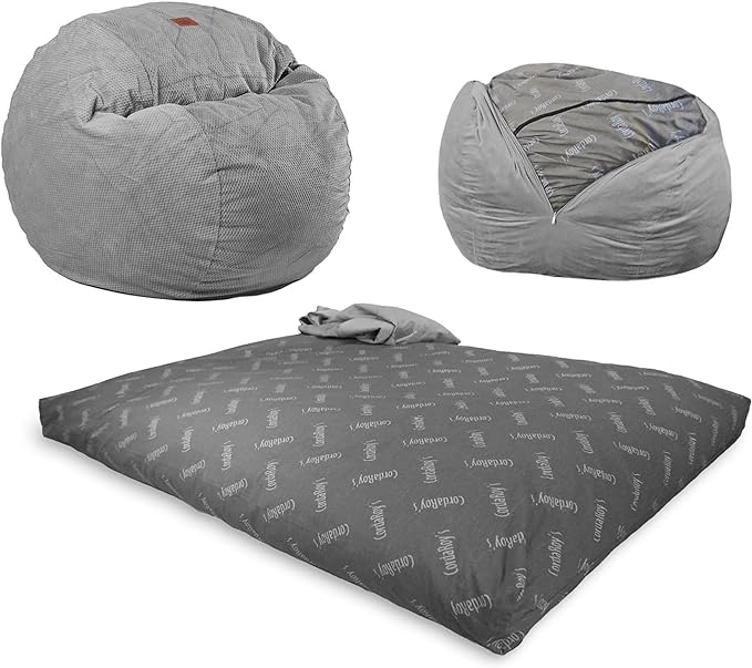 CordaRoy's Chenille Bean Bag Chair, Convertible Chair Folds from Bean Bag to Lounger, As Seen on Shark Tank, Charcoal - Full Size
