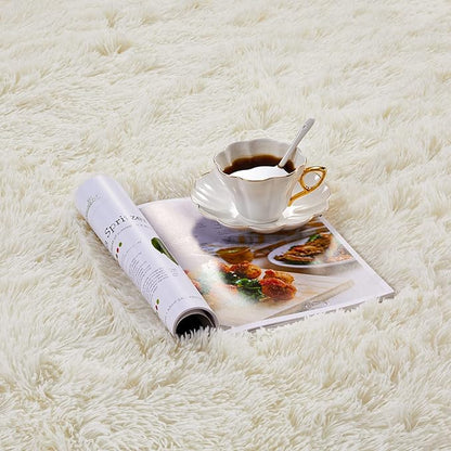 YOBATH Fluffy Shag Area Rug, Rugs for Bedroom 4x6 Feet, Plush Shaggy Rug for Living Room, Indoor Modern Bedside Rug for Kids Girls Boys Room, Shag Carpet for Dorm Nursery Room, Cream White