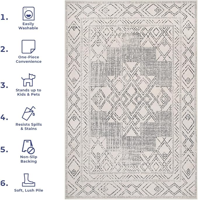 nuLOOM Mia Machine Washable Geometric Medallion Ultra Thin Runner Rug, 2' 6" x 10', Light Grey