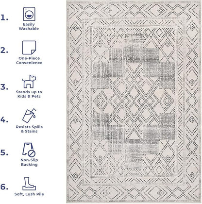 nuLOOM Mia Machine Washable Geometric Medallion Ultra Thin Runner Rug, 2' 6" x 10', Light Grey