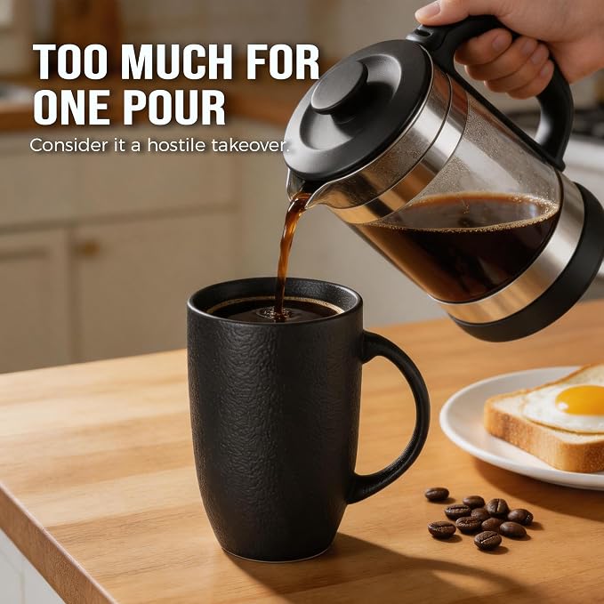 22oz Oversized Heavyweight Ceramic Coffee Mug, Large (Black) | 22oz Extra Large, Oversized Heavyweight Ceramic, Reactive Glaze, Microwave & Dishwasher Safe, Prop 65 Compliant, Gift Box