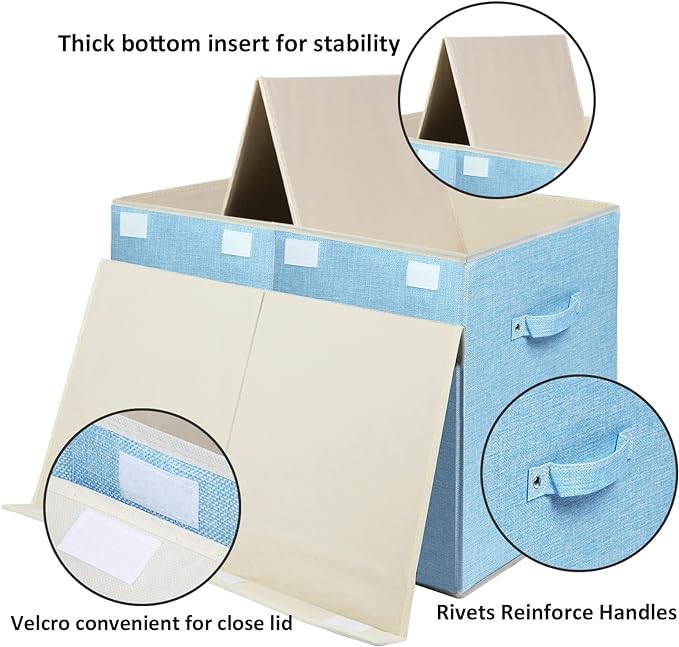 popoly Large Toy Box Chest with Lid, Collapsible Sturdy Toy Bin Storage Organizer Boxes Baskets for Kids, Boys, Girls, Nursery, Playroom, 25"x13" x16" (Linen Blue)
