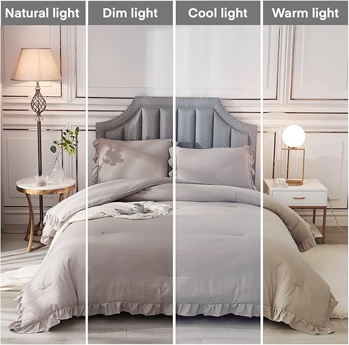 Andency California King Comforter Set Wheat (104x96Inch), 3 Pieces Cal King Ruffle Comforter, Oversized Farmhouse Shabby Chic Bed Comforter, Lighteweight and Soft Microfiber Bedding Set