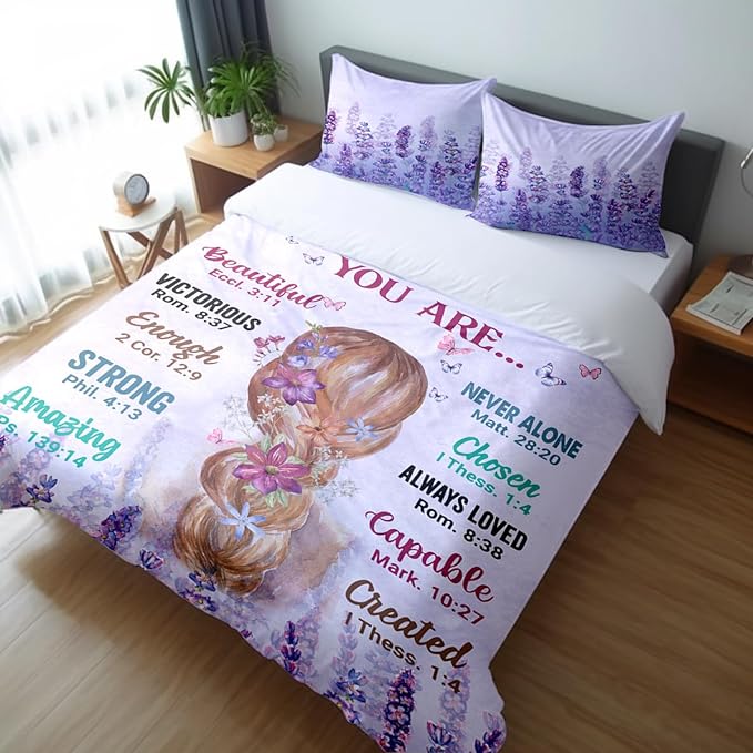 Girls Purple Comforter Sets Queen Size for Girls, Pretty Blonde Girls Love Purple Floral Quilt Bedding Sets for girls Bed in A Bag Comforter Set with 2 Pillowcases