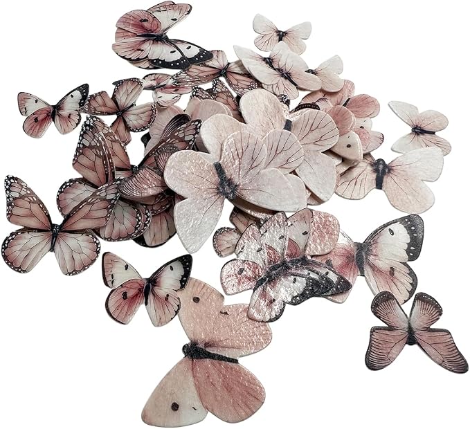 80-Piece Edible Wafer Paper Pink Butterfly Cake Decorations – Rice Paper Butterfly Toppers, Icing Decor for Birthday Cakes, Cupcakes, Cookies, and Desserts – Pastel Pink Theme