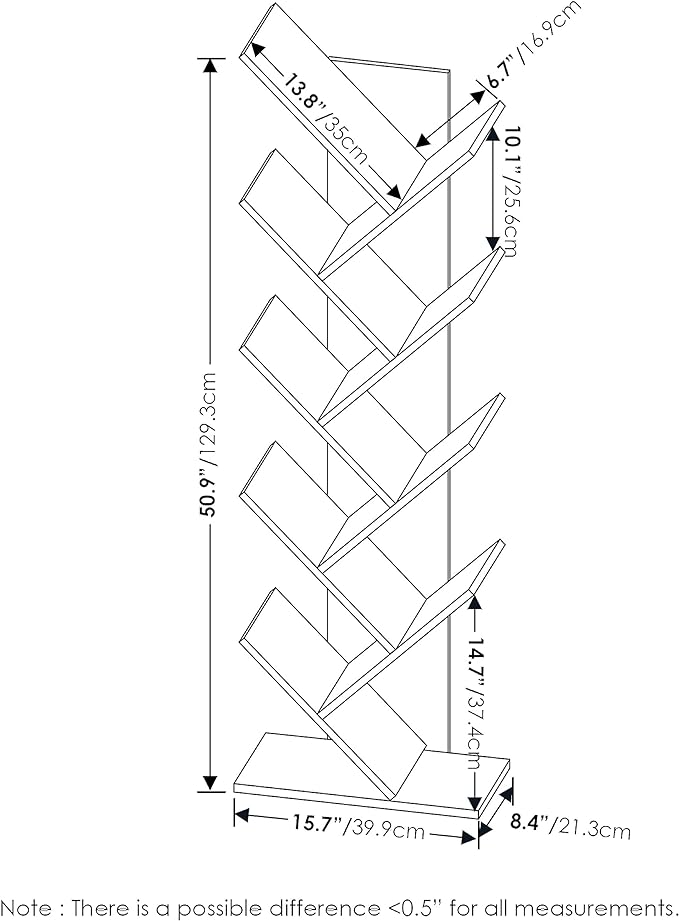 Furinno Bookshelf 9-Tier Floor Standing Tree Bookcase, Espresso
