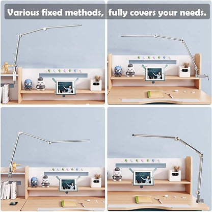 LED Desk Lamp, Desk Light for Home Office, Dual Light Source, Eye-Caring Optical Lens, 5 Color Modes & Brightness, 18W Brightest, Swing Arm Office Lamp, Clamp Lamp, Work Light, Task Light