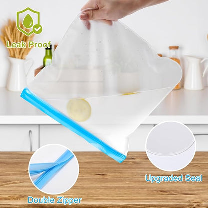 Lerine Reusable 2 Gallon Freezer Bags Dishwasher Safe, Food Storage Bags | 5 Pack, 13"x15.6", BPA-Free, Food-Grade Material, Freezer Safe, Leakproof, Double-Seal, for Marinating Meats, Vegetables