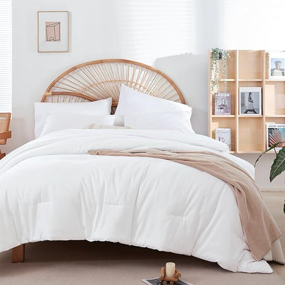 Queen Comforter Set White Comforter Boho Solid Color Bedding Comforter Set for All Season Soft lightweight Microfiber 3PCS Reversible Comforter Set (1 Comforter, 2 Pillowcases)